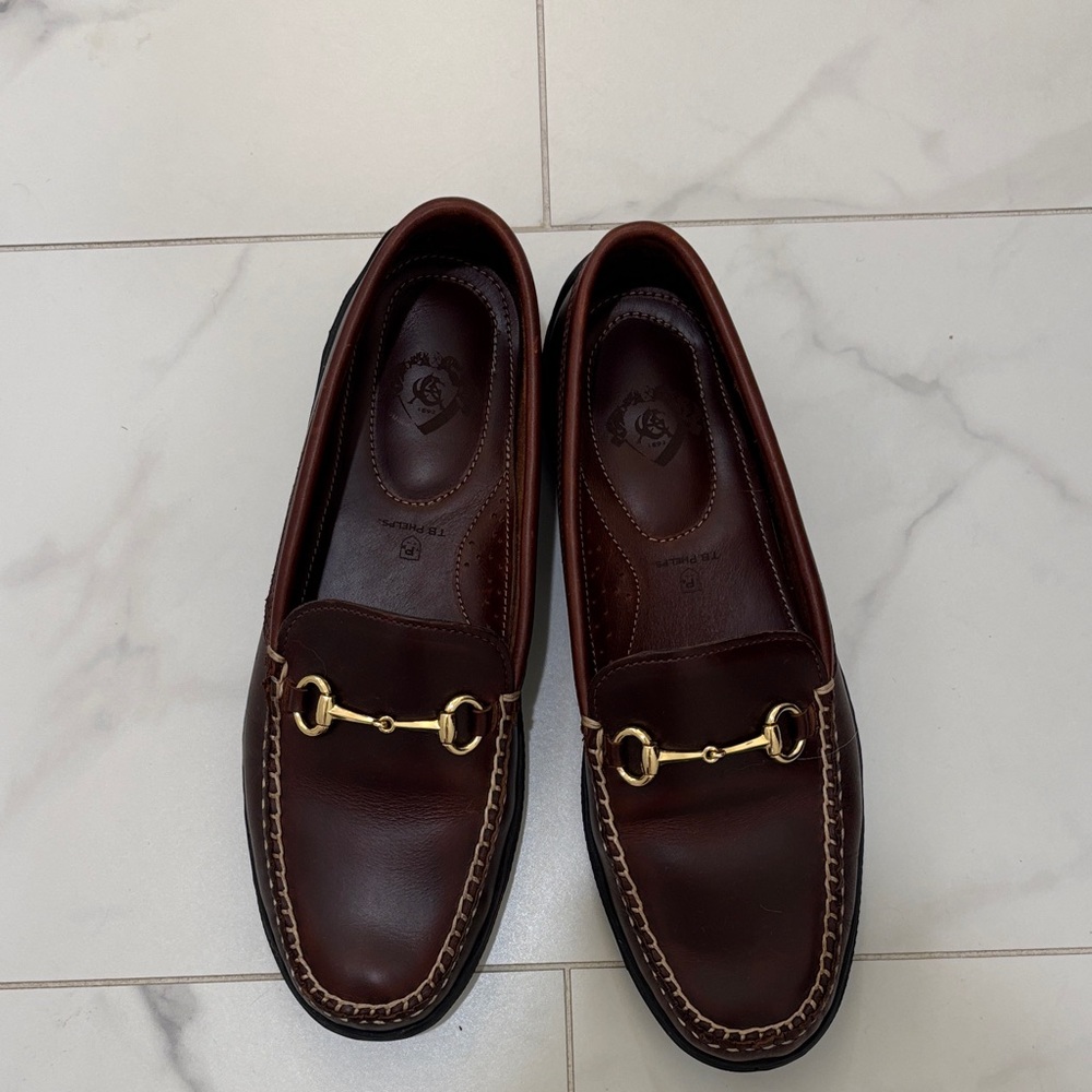 Classic Brown Leather Loafers with Gold Accents